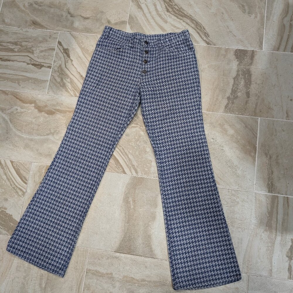 Vintage Rare Levi's 60s - 70s Blue Houndstooth Boot Cut Pants Exposed Button 30